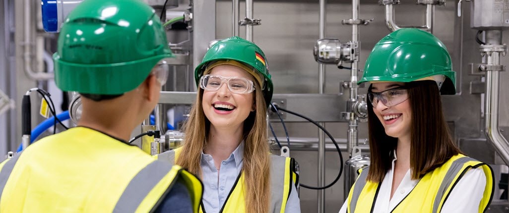 Employees in manufacturing facility in Germany